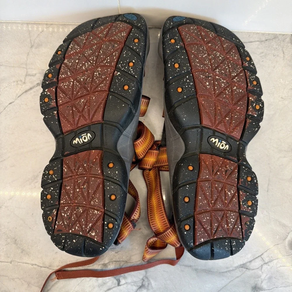 MION Footwear Water Sandals Men's 10 Orange Red Strap Closed Toe Hiking Outdoor